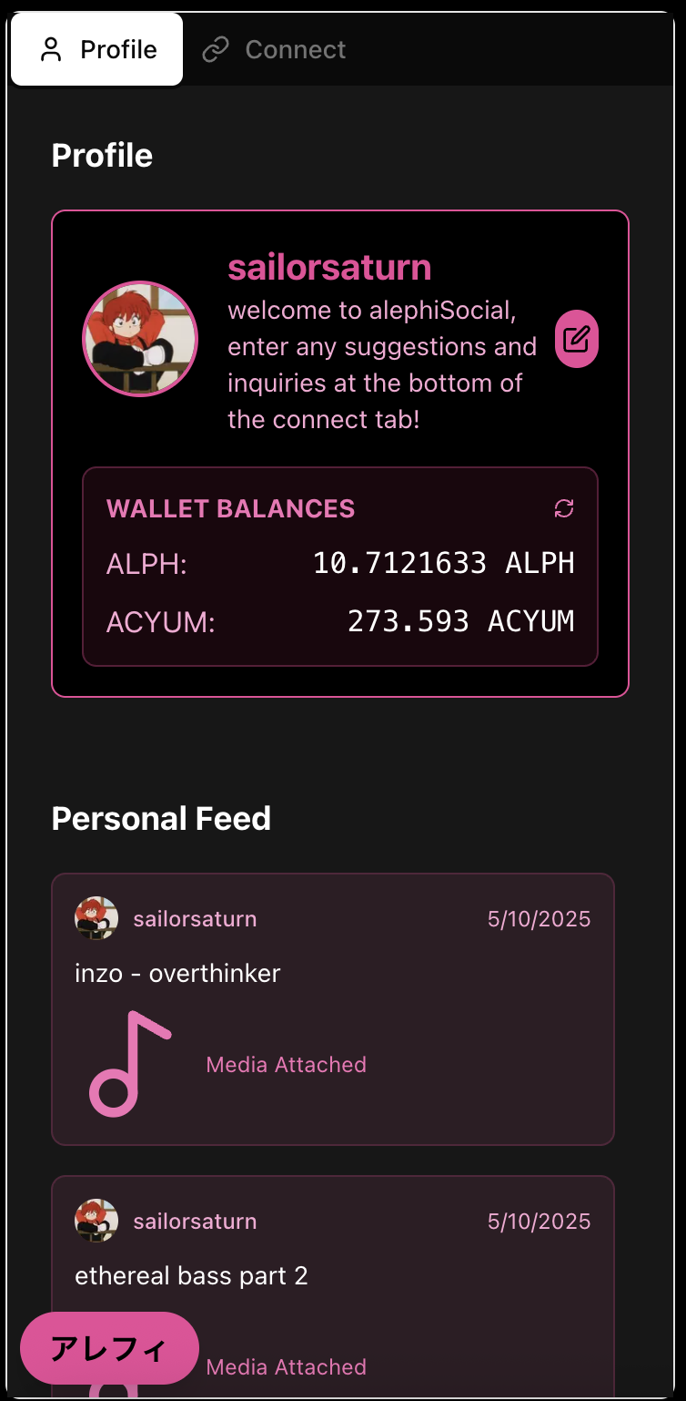 alephiSocial User Profile